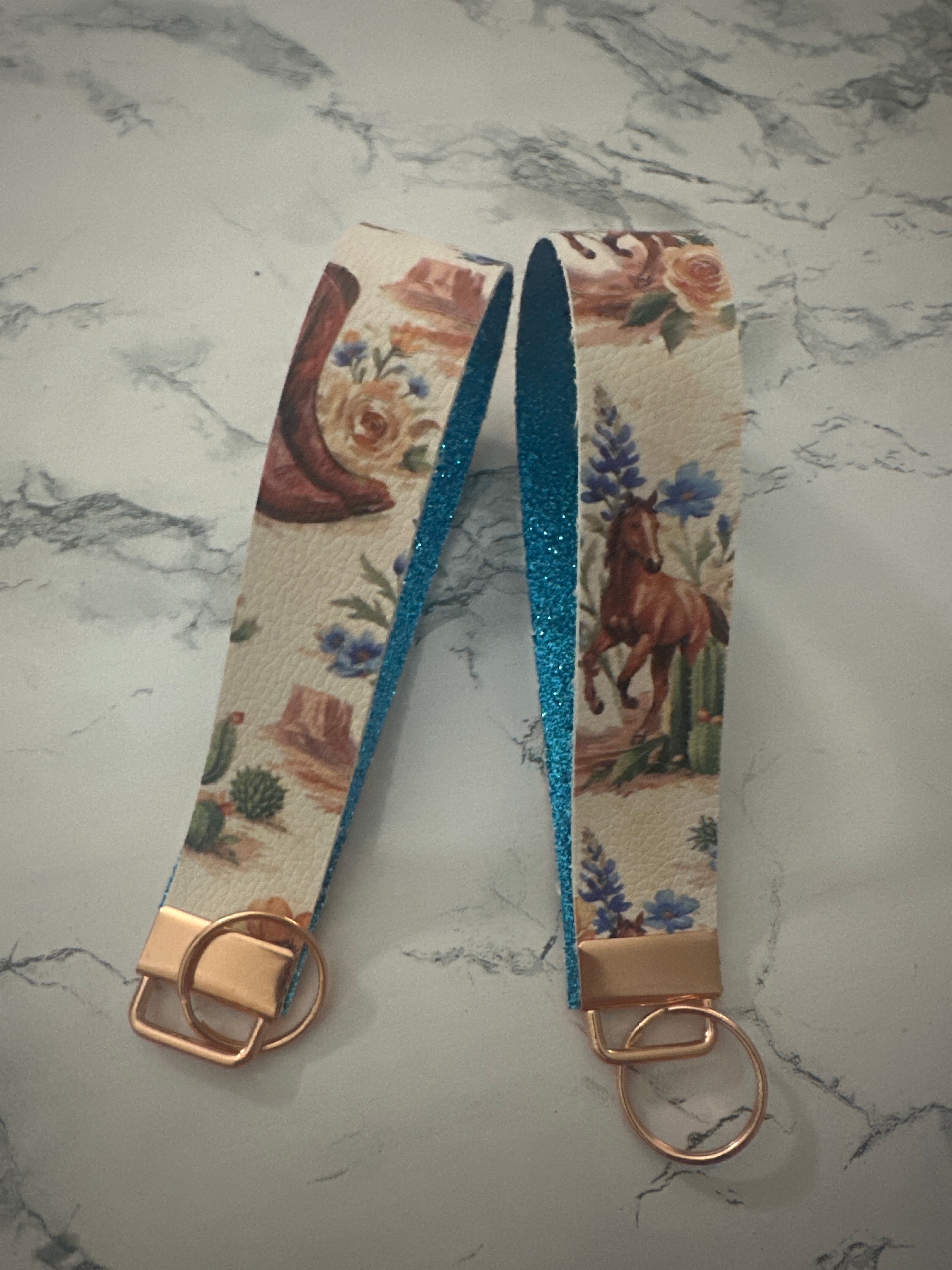 Desert cowboy print blue glitter